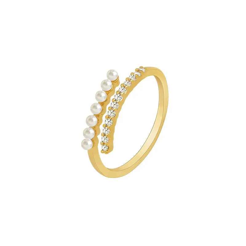 Ring with White Pearls and Rhinestones