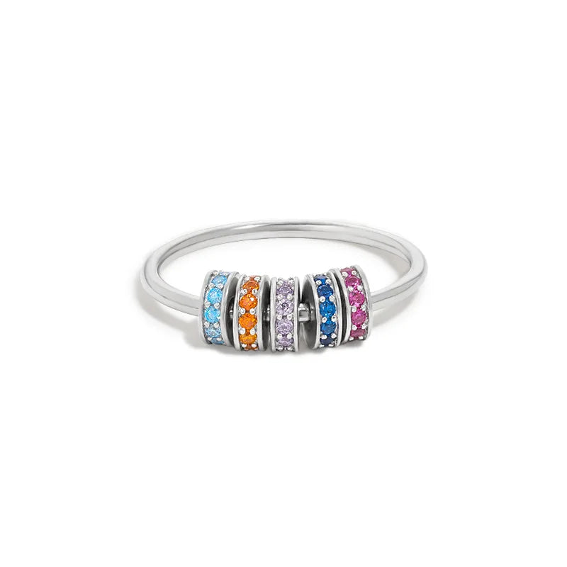 Anti-Stress Rotating Multicolored Pearl Zircon Band Ring