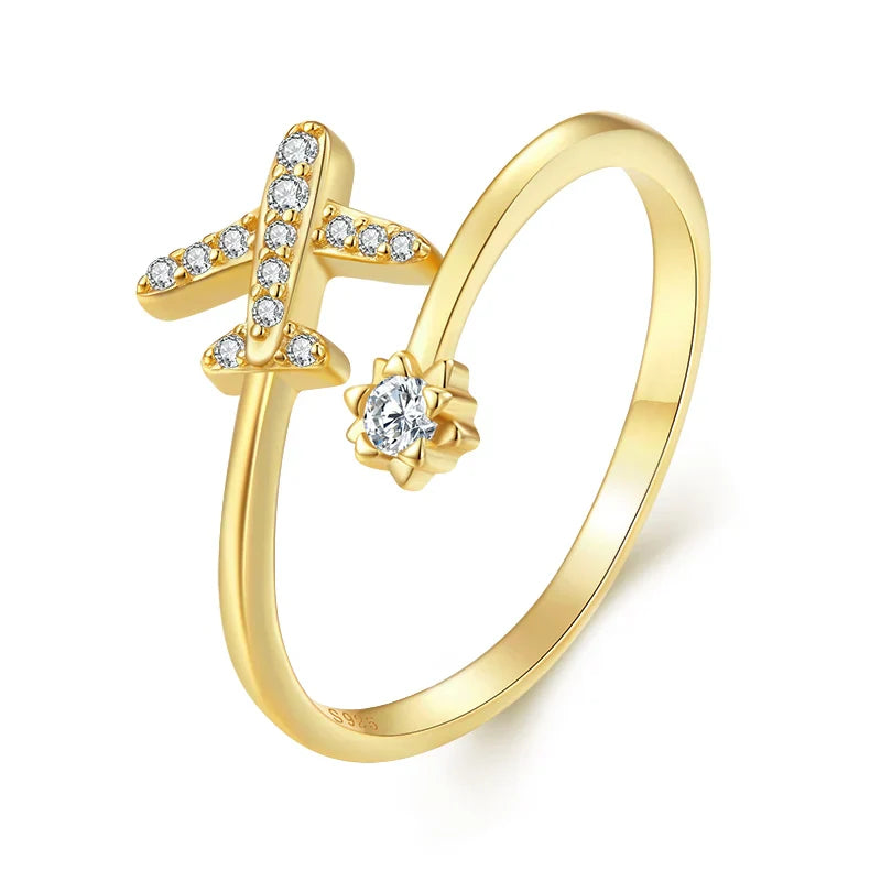Real Sterling Silver Plane Ring for Women gold
