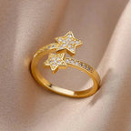 Double Star Zircon Band Ring in gold