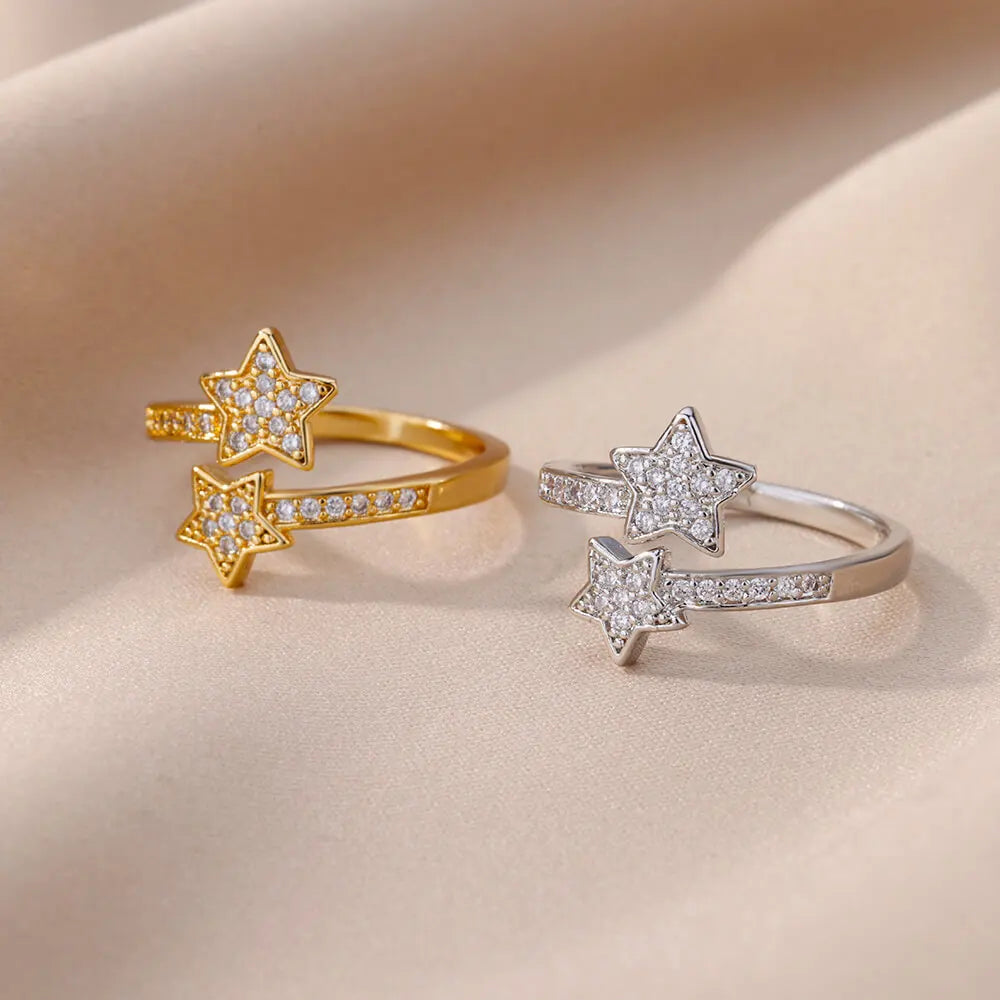 Double Star Zircon Band Ring in silver