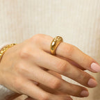 Elegant Wide Water Drop Ring in gold