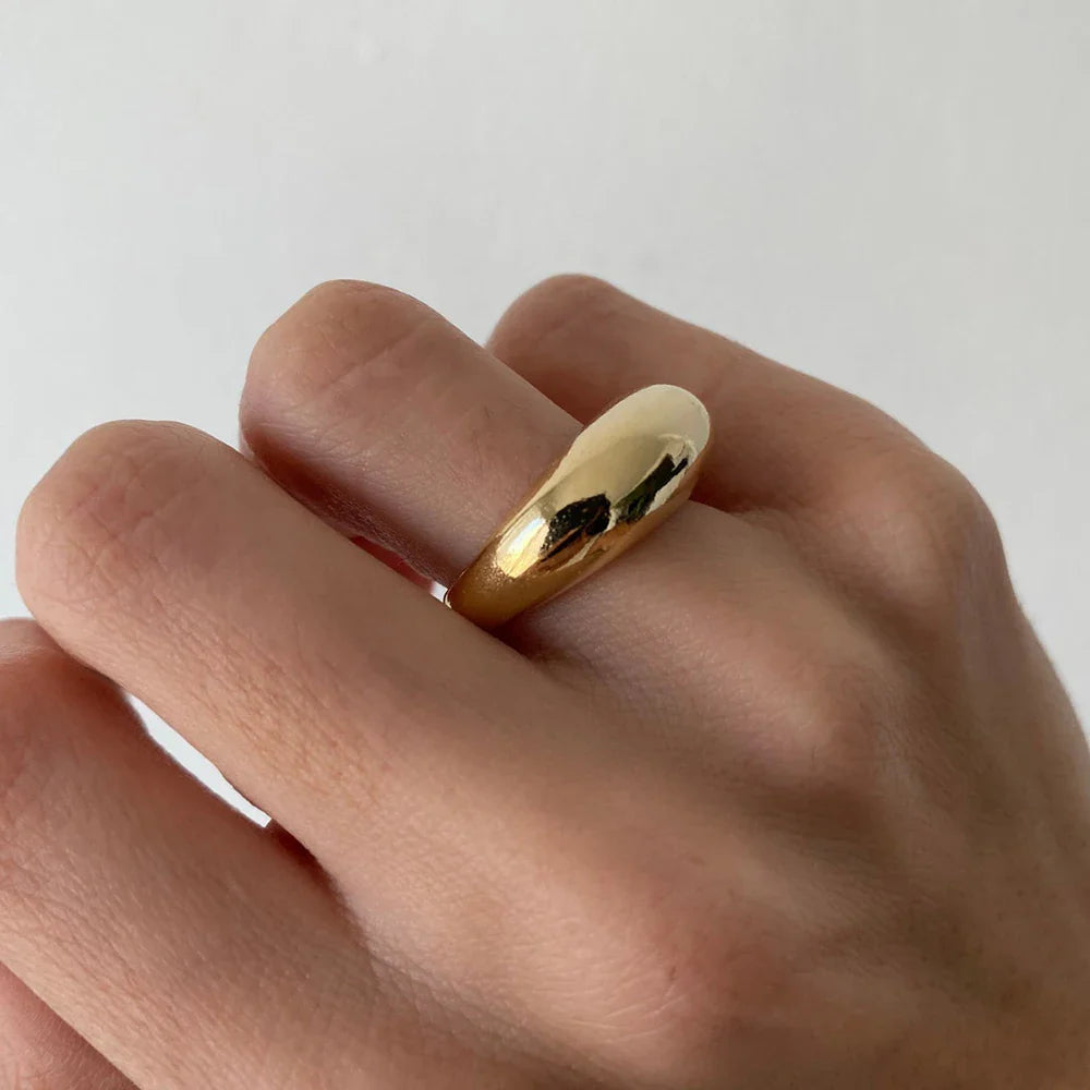 Elegant Wide Water Drop Ring in gold