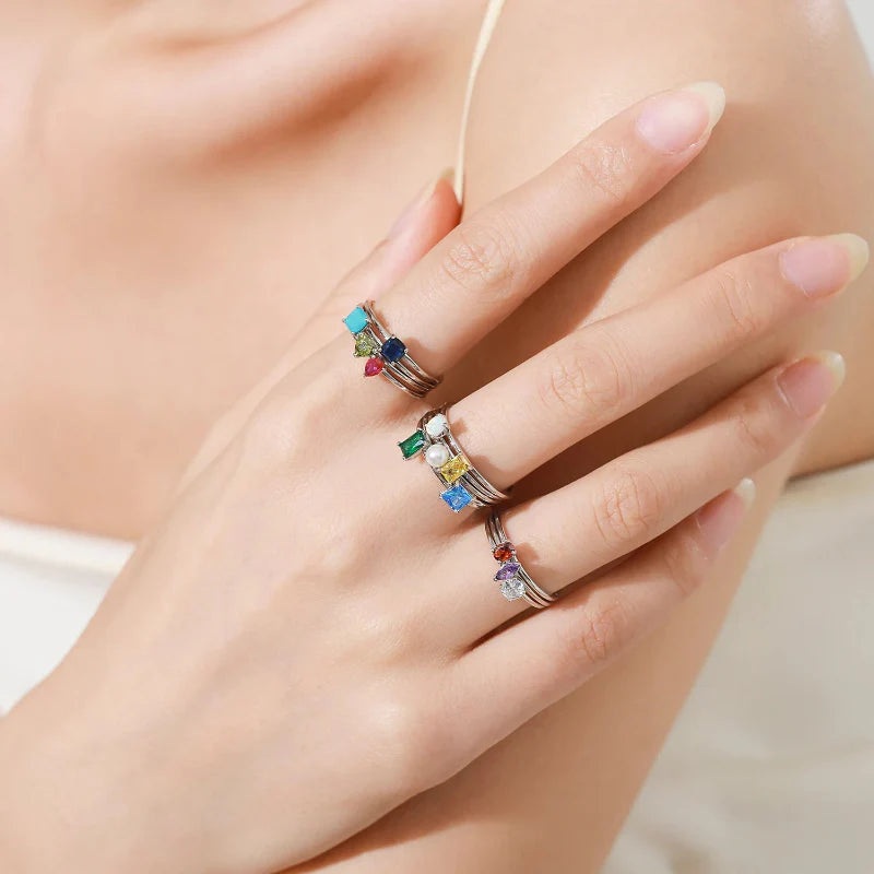 Colored Zircon Birthstone Band Ring