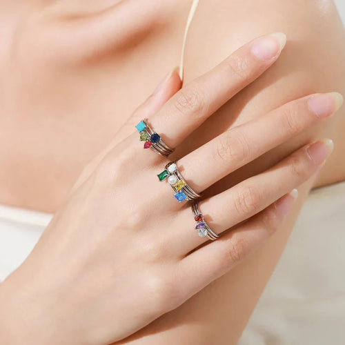 Colored Zircon Birthstone Band Ring