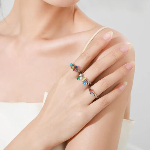 Colored Zircon Birthstone Band Ring