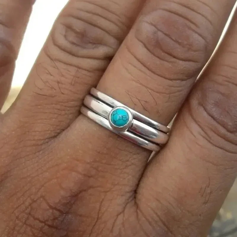Ethnic Band Ring with Turquoise Stone silver