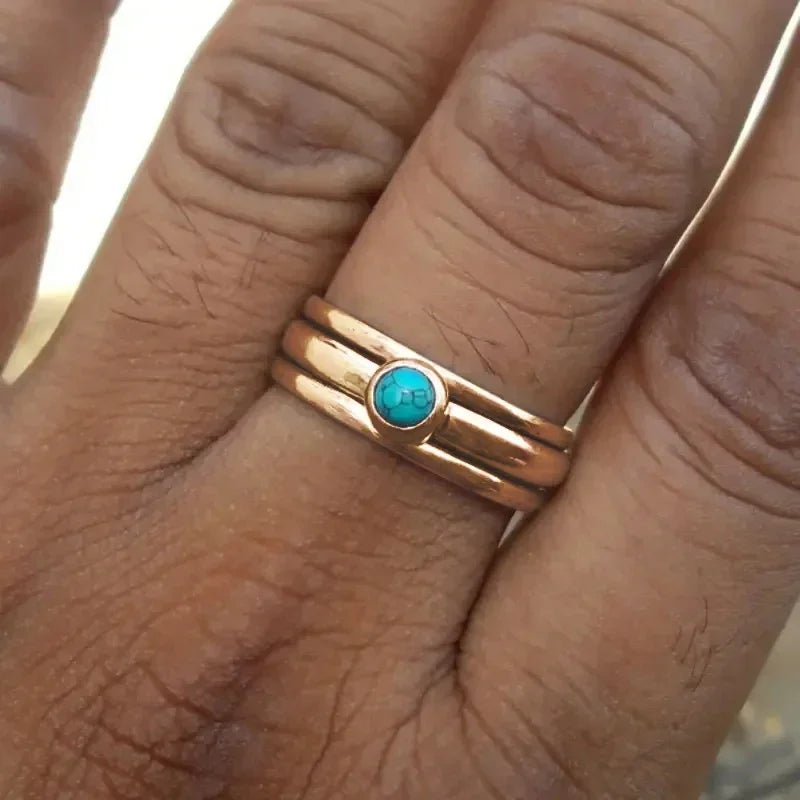 Ethnic Band Ring with Turquoise Stone gold