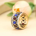 Oriental-style ethnic ring band in blue and red