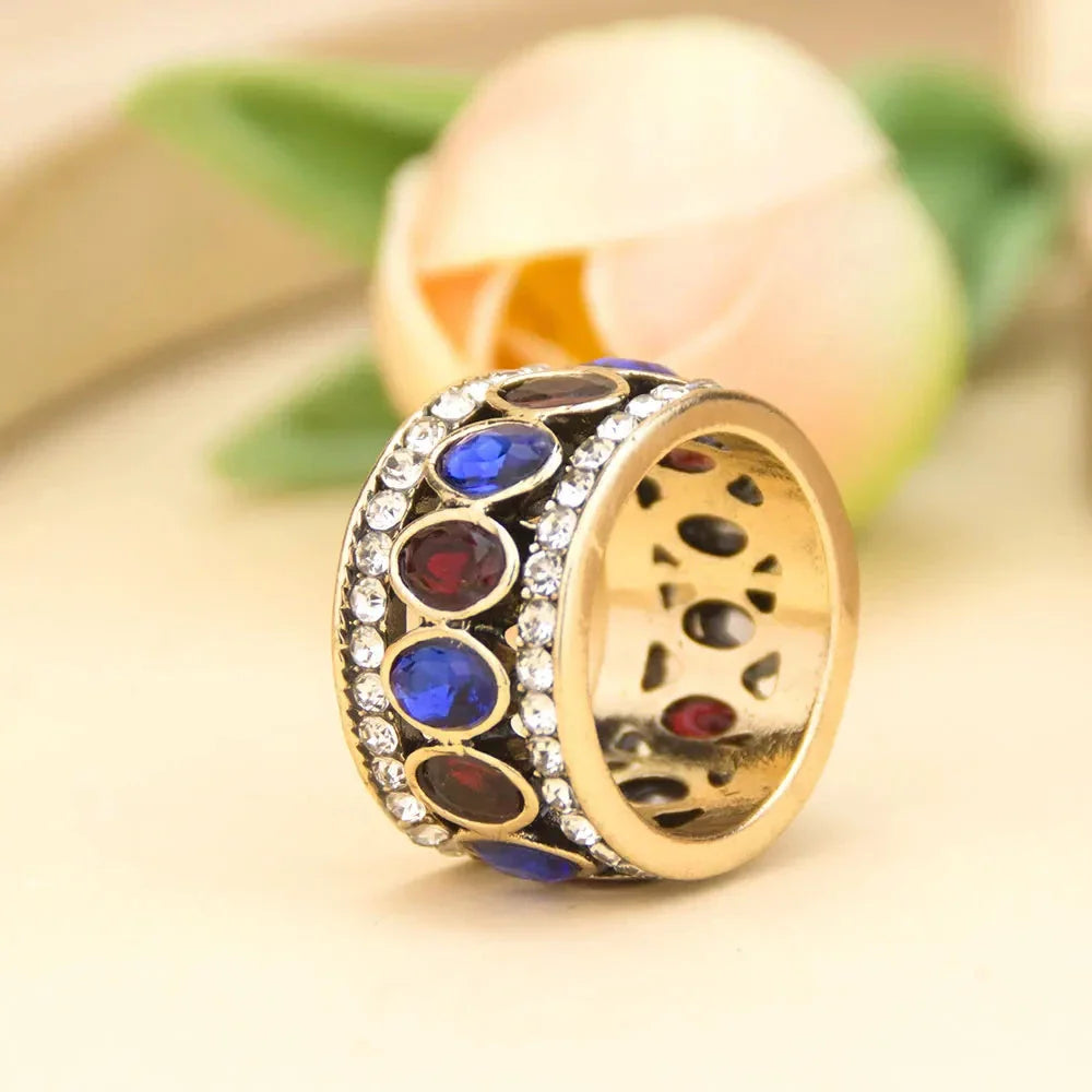 Oriental-style ethnic ring band in blue and red
