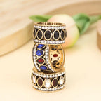 Oriental-style ethnic ring band in blue and red