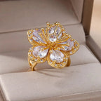 5-Petal Flower Ring with White Zircon
