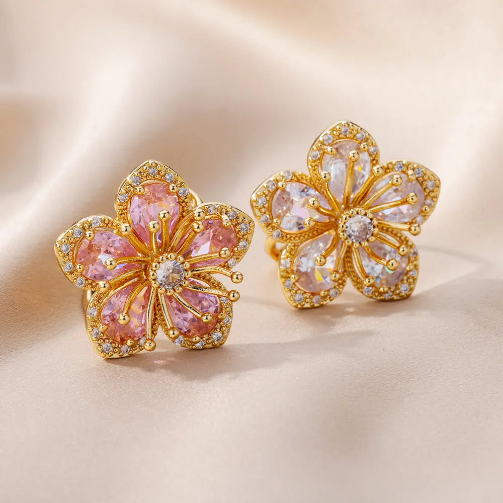 5-Petal Flower Ring with White Zircon