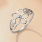 Flower Ring with 5 Petals and Silver Zircon