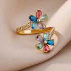 Colored Flower Zircon Ring Band in gold