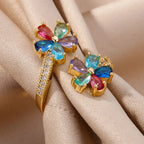 Colored Flower Zircon Ring Band in gold