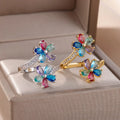 Colored Flower Zircon Ring Band in silver