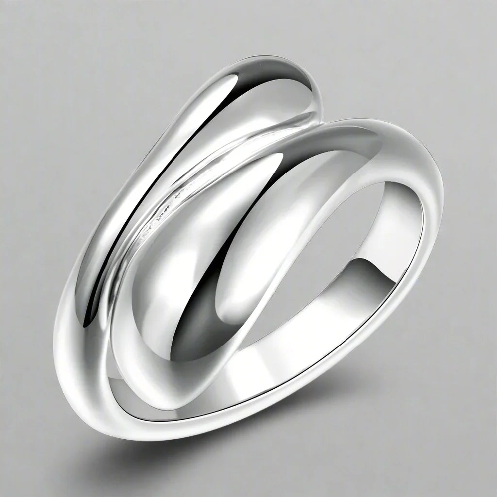 Silver Hollow Water Drop Ring