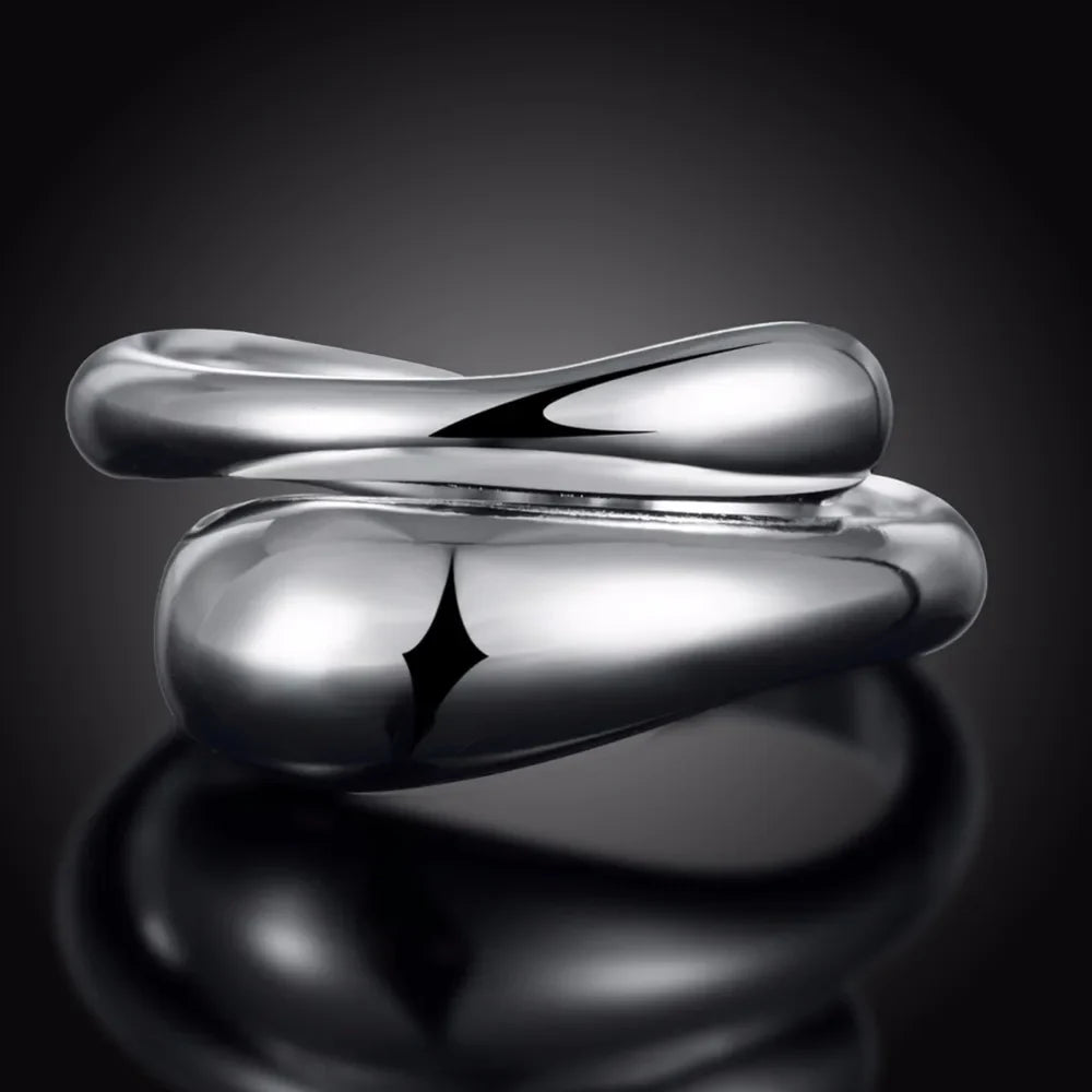 Silver Hollow Water Drop Ring