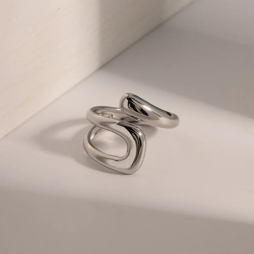 Hollow Water Drop Ring Band Silver