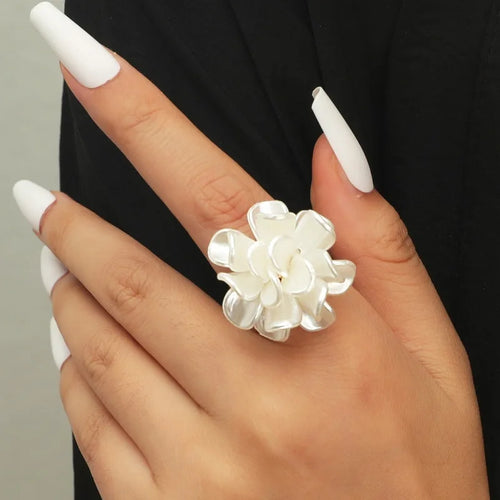 White Large Flower Ring