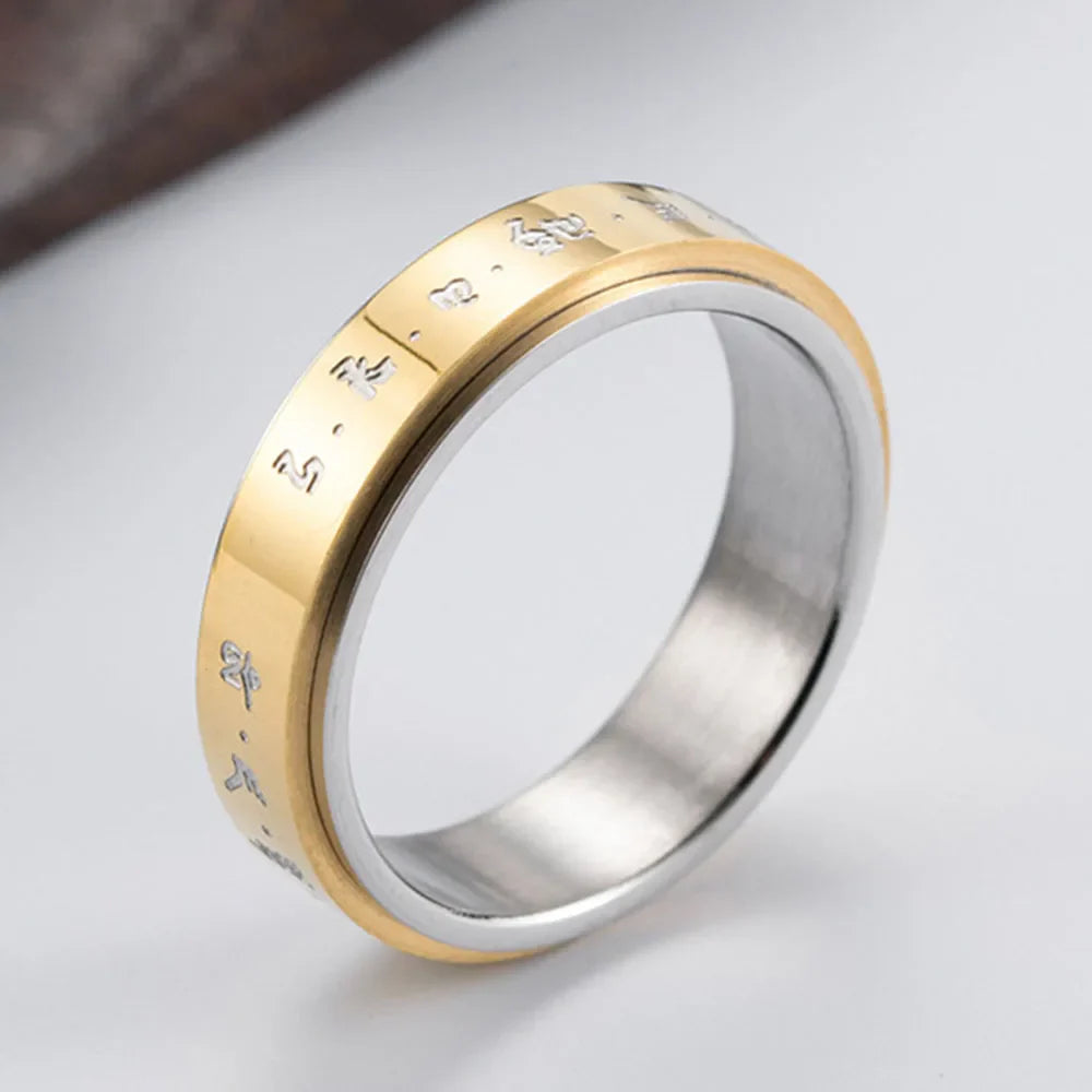 Patterned Anti-Stress Spinner Ring for Men or Women Gold