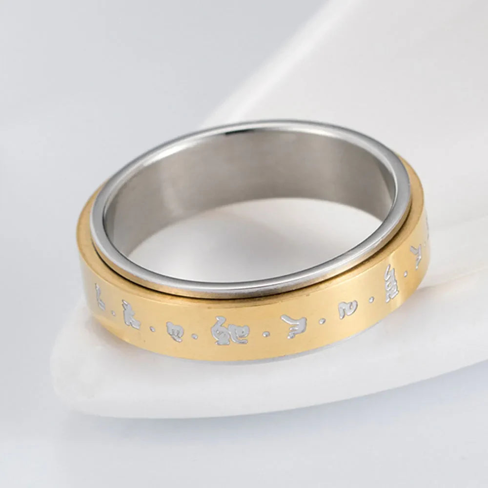 Patterned Anti-Stress Spinner Ring for Men or Women Gold