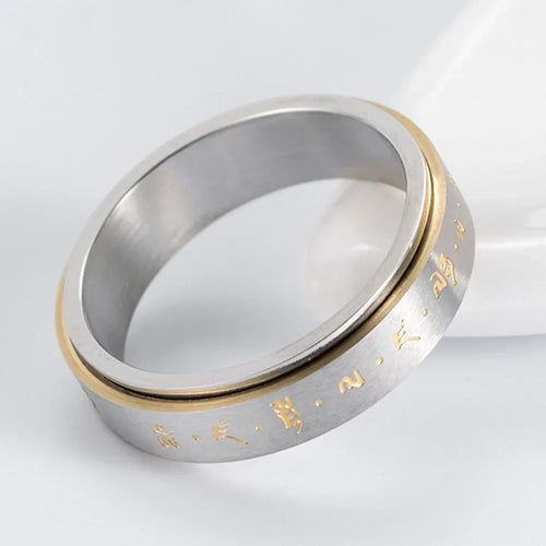 Patterned Anti-Stress Spinner Ring for Men or Women Silver