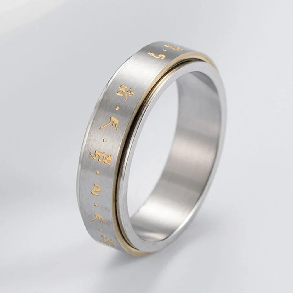 Patterned Anti-Stress Spinner Ring for Men or Women Silver