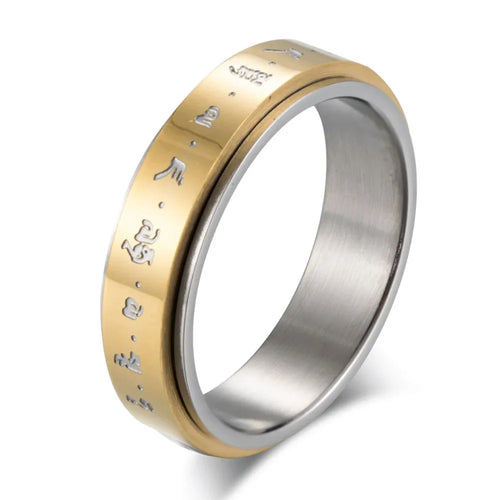Patterned Anti-Stress Spinner Ring for Men or Women Gold