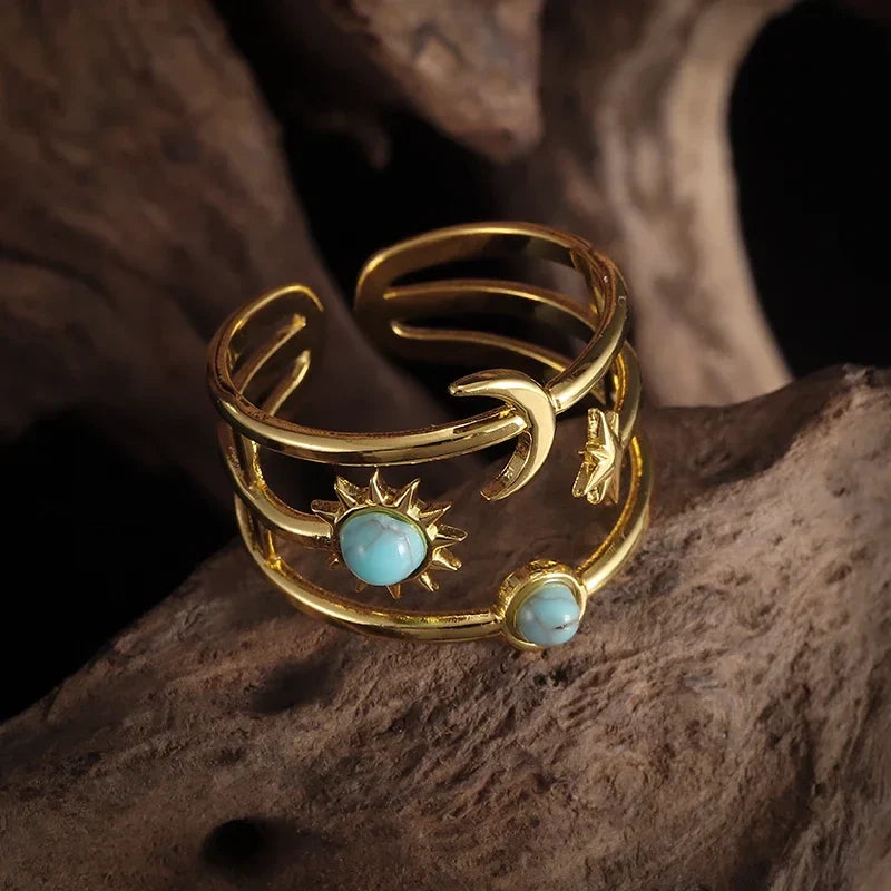 Moon and Star Band Ring