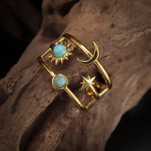 Moon and Star Band Ring