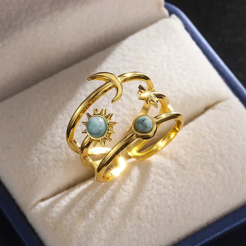 Moon and Star Band Ring
