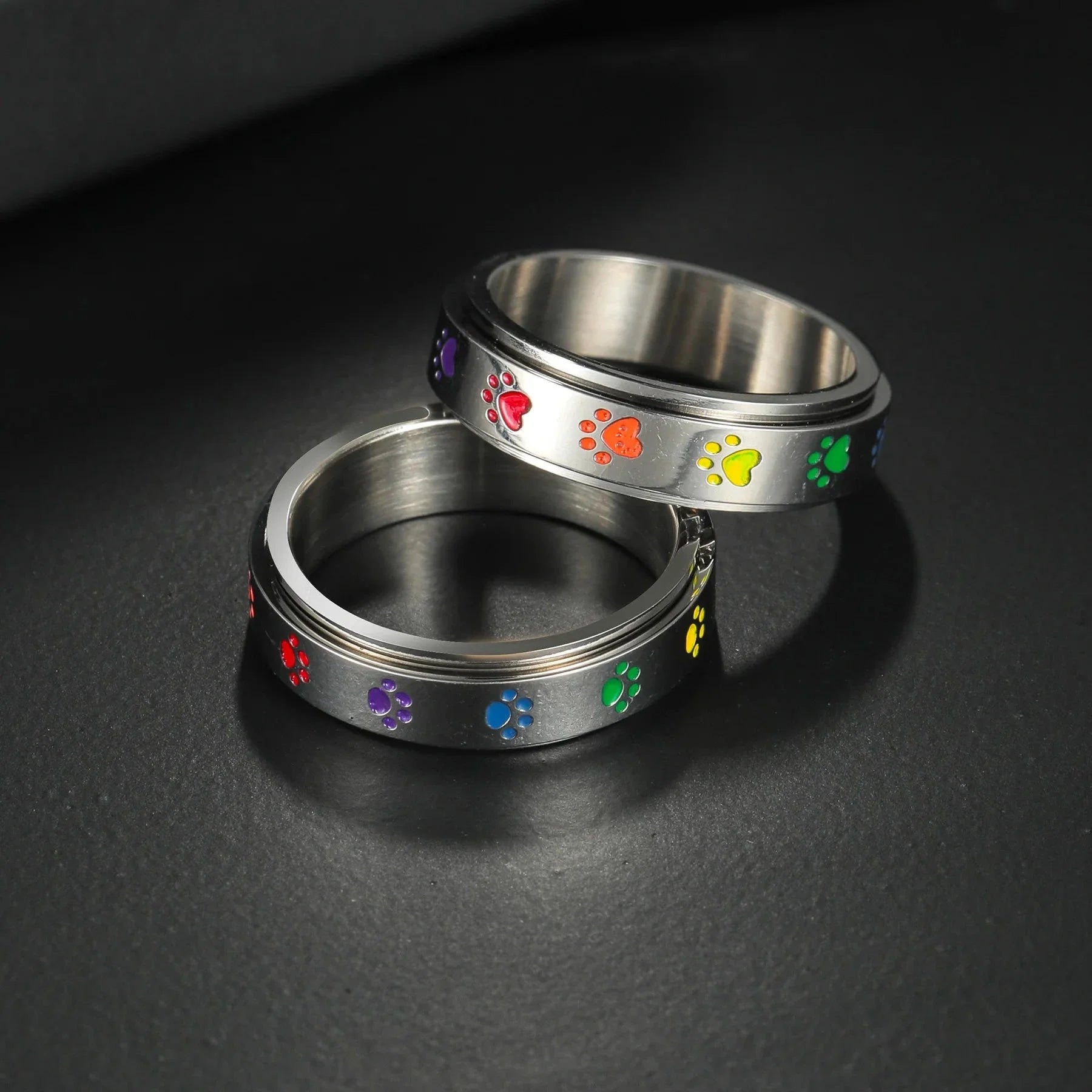Ring with Hearts or Rotating Anti-Stress Paw Band heart