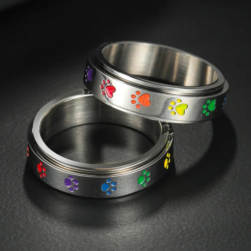 Ring with Hearts or Rotating Anti-Stress Paw Band heart