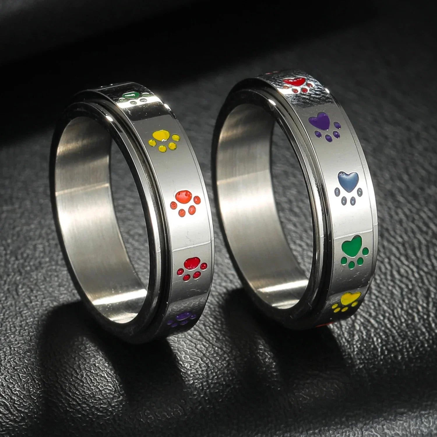 Ring with Hearts or Rotating Anti-Stress Paw Band paws