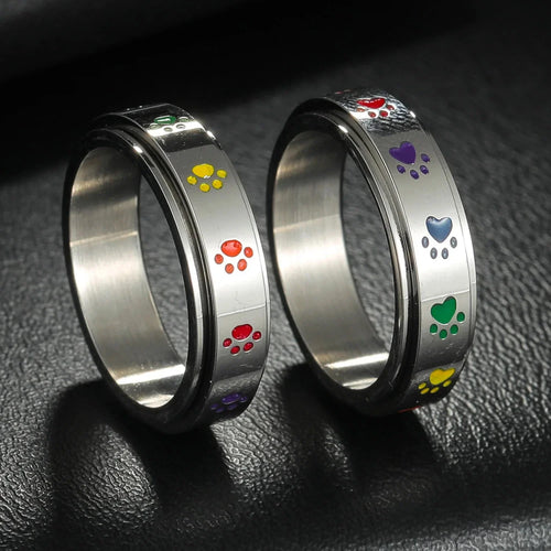Ring with Hearts or Rotating Anti-Stress Paw Band paws