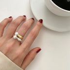 Women's Ring Band with White Pearl silver