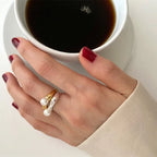 Women's Ring Band with White Pearl gold