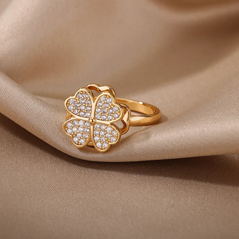 Anti-Stress Ring Rotating Band Four-Leaf Clover gold