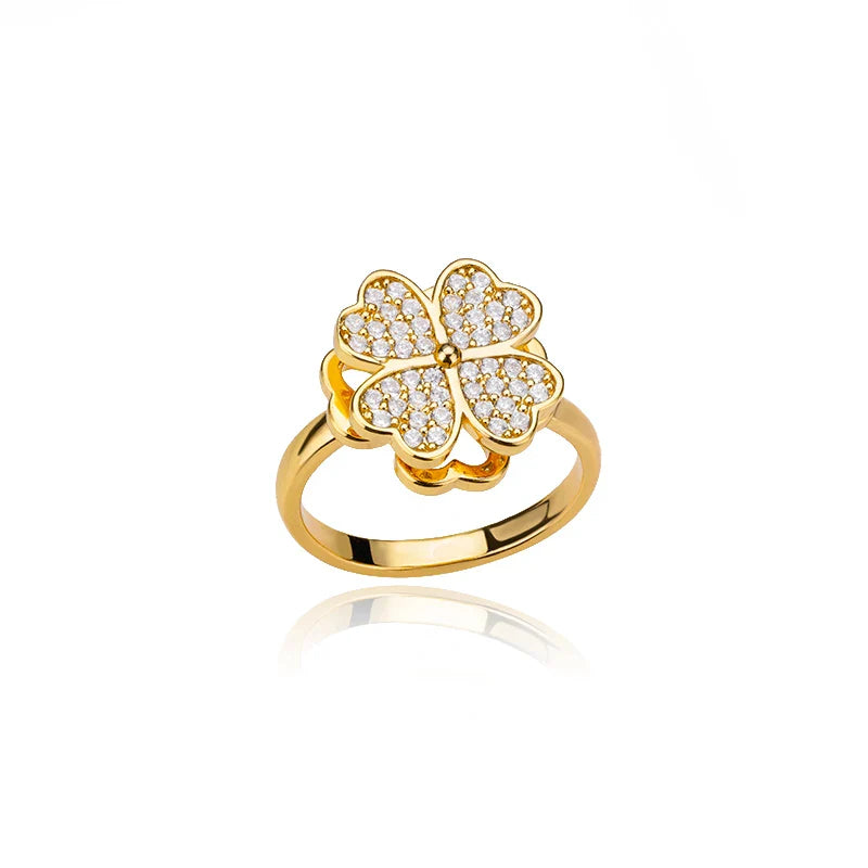 Anti-Stress Ring Rotating Band Four-Leaf Clover gold