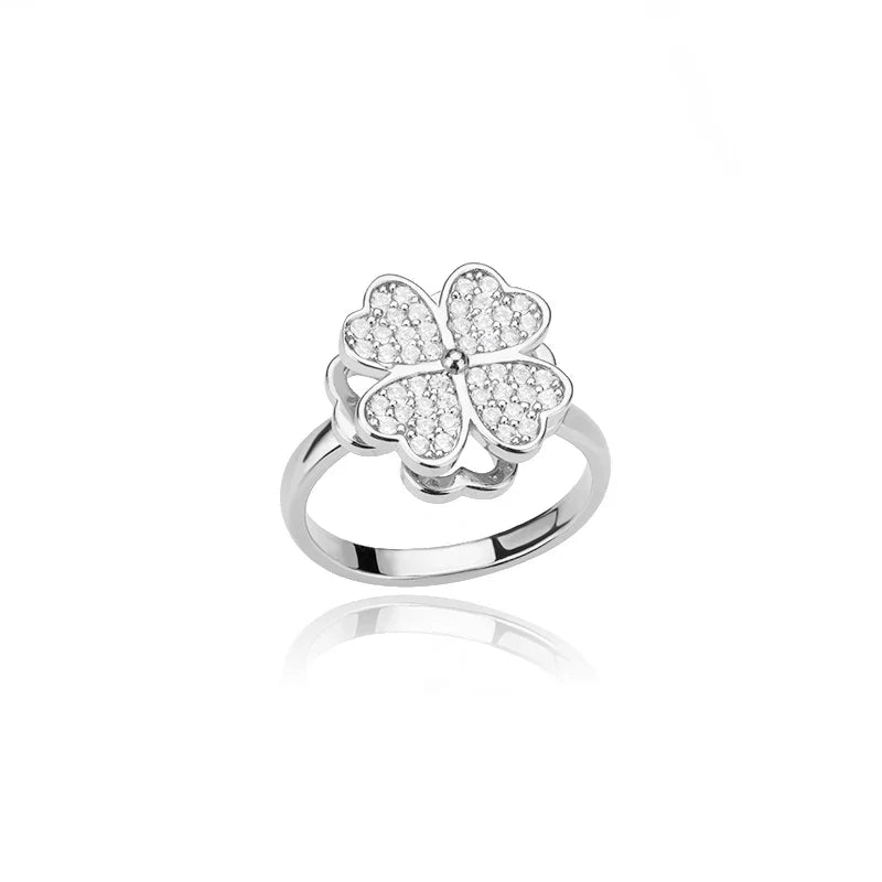 Anti-Stress Ring Rotating Band Four-Leaf Clover silver