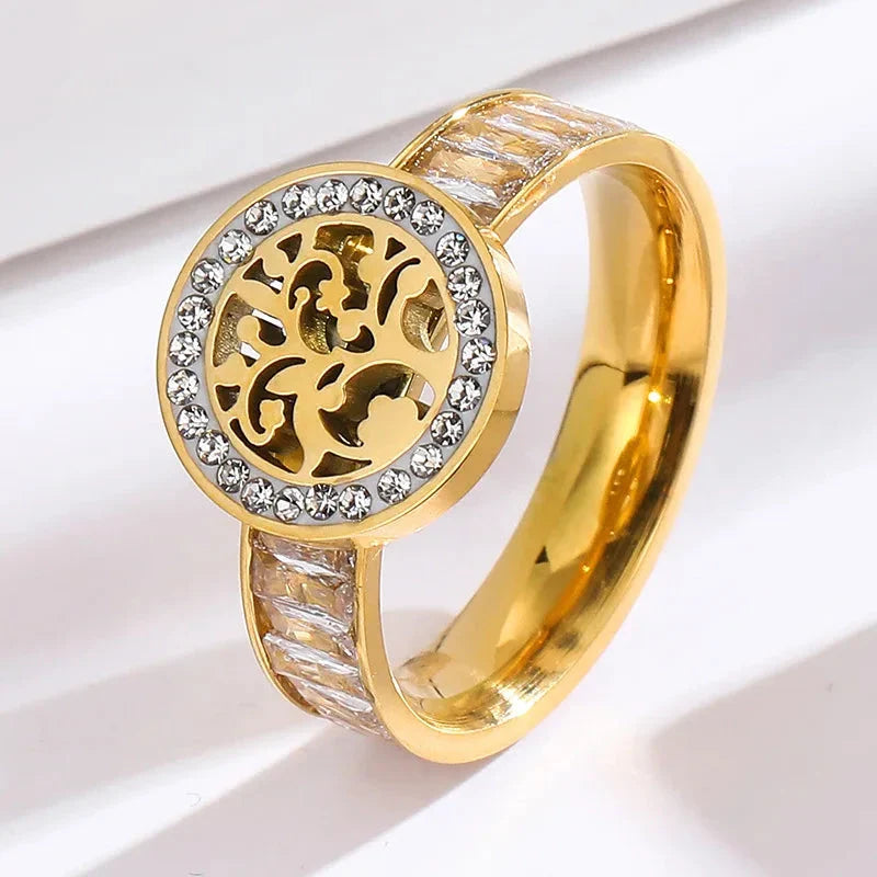 Tree of Life Ring with Zircon