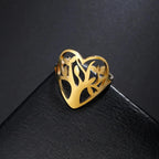 Women’s Tree of Life Ring Heart Band Gold