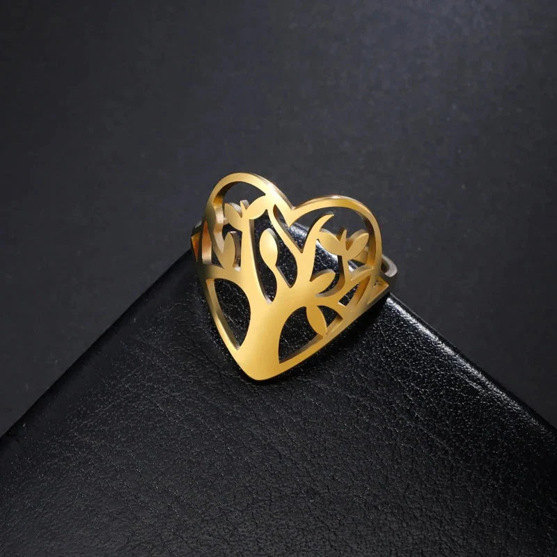 Women’s Tree of Life Ring Heart Band Gold