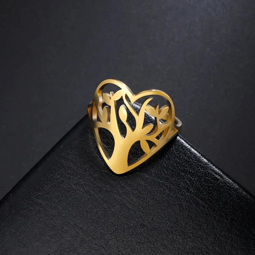 Women’s Tree of Life Ring Heart Band Gold