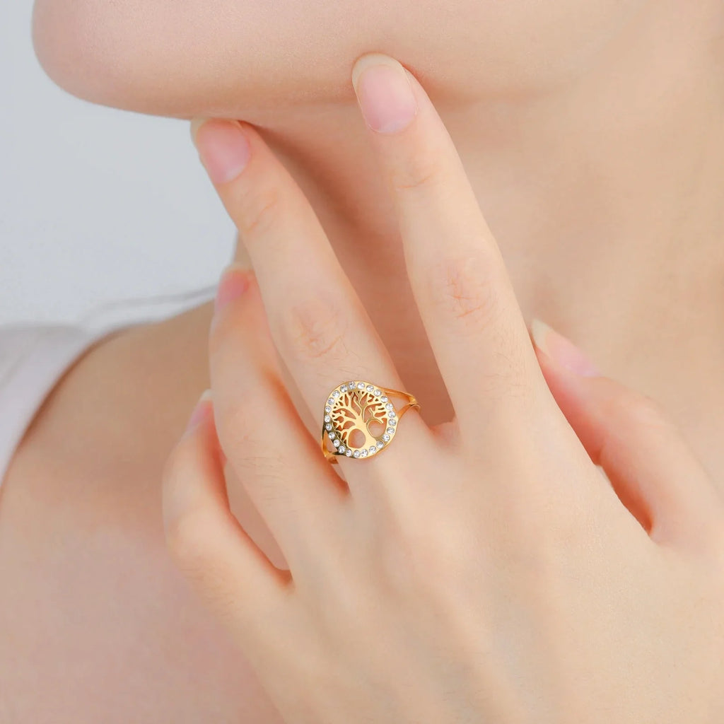 Tree of Life Zircon Ring for Women gold
