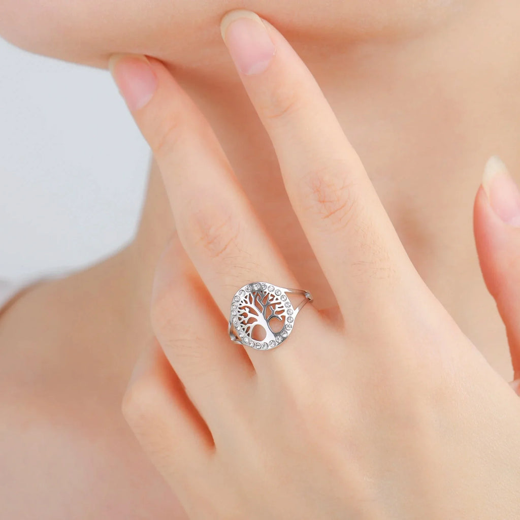 Tree of Life Zircon Ring for Women silver