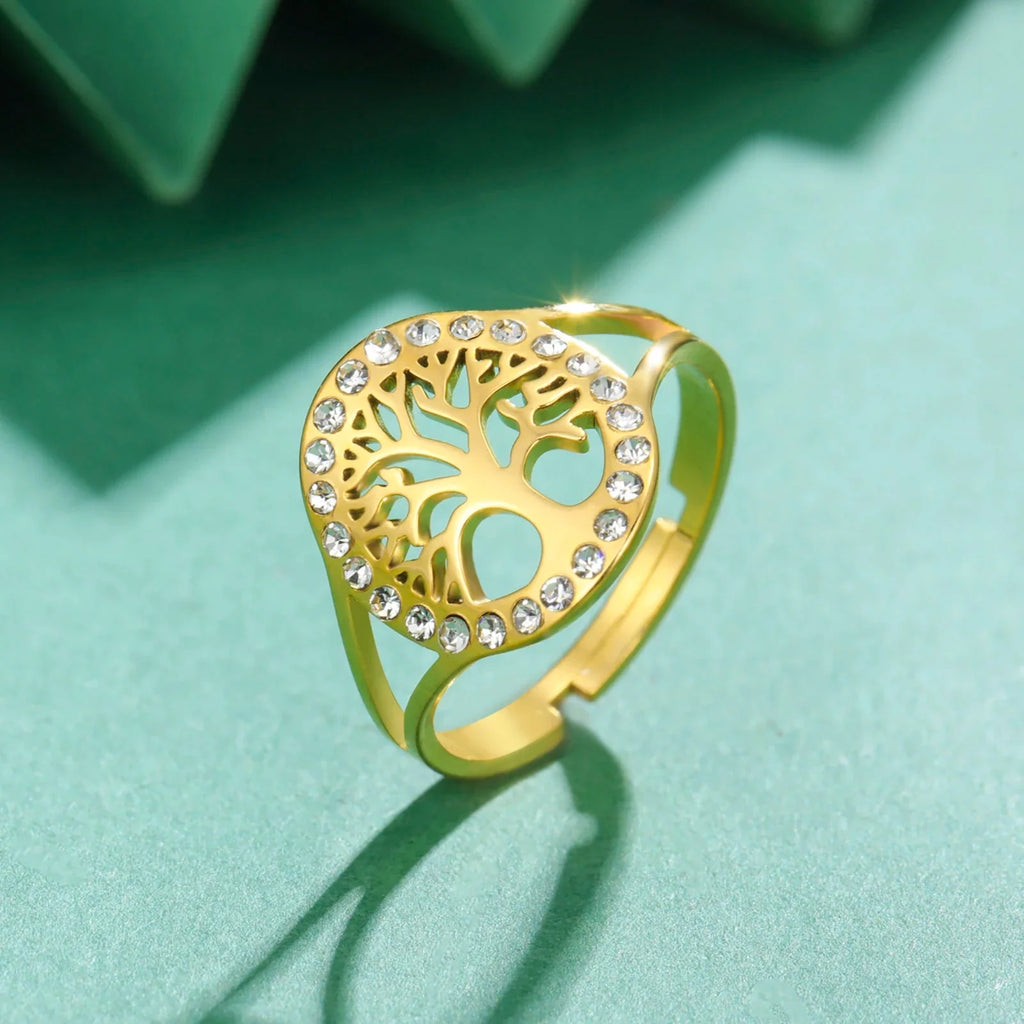 Tree of Life Zircon Ring for Women gold