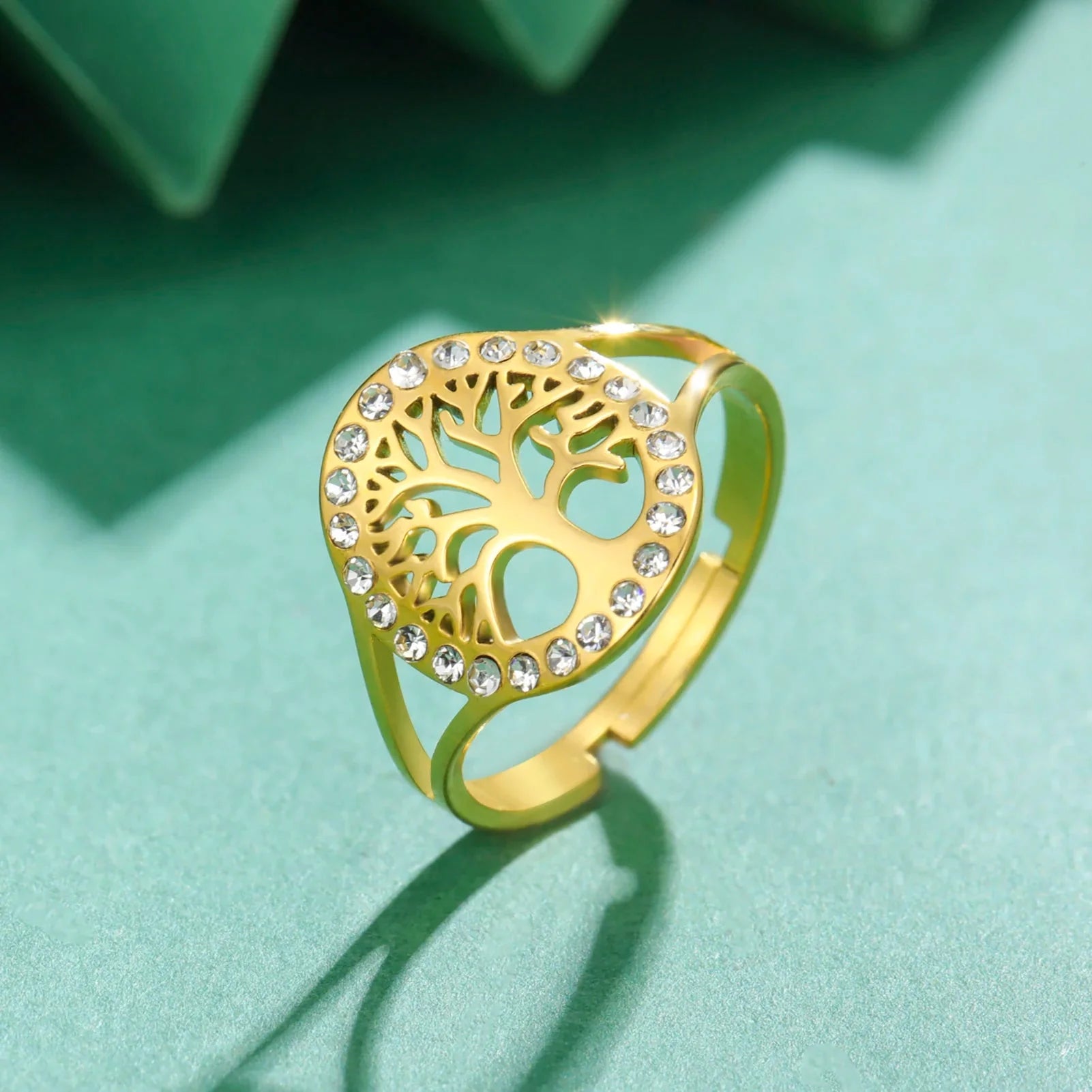 Tree of Life Zircon Ring for Women gold